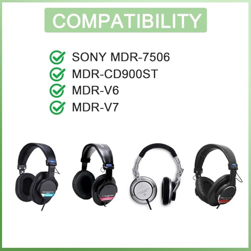 Repuestos para almohadillas de auriculares Sony MDR-7506 MDR-V6 MDR-V7 MDR-CD900ST, cojines de espuma viscoelástica para aislamiento de ruido de alta densidad, con grosor añadido miniatura 3