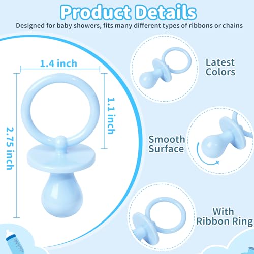 36 Plastic Pacifiers for Baby Shower Game, 2.75’’ Baby Shower Pacifiers, Blue Pacifiers for Baby Shower Decoration DIY, Gender Reveal Party Table Scatter/Baby Shower Party Favors (Blue)