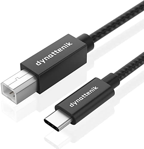 dynattenik USB C to B MIDI Interface Converter Cable for MIDI Controllers/E-Piano Keyboards - 1.8m, Nylon Braided