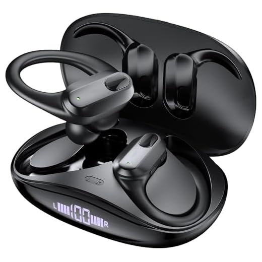 Fones de ouvido sem fio Bluetooth 5.3 Fones de ouvido intra-auriculares com ganchos para orelha Fones de ouvido esportivos com visor LED de energia Som estéreo HiFi para corrida e exercícios