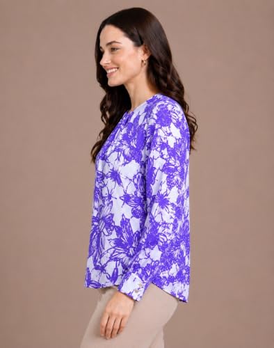 Image of Mirana Women's Full Sleeve Solid Top | Round Neck Pleated Front Regular Fit Office Casual Blouse with Button Cuffs