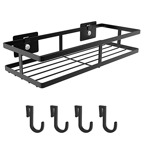 Shower Caddy Bathroom Shower Organizer No Drilling Traceless Adhesive Shower Shelf With 4 Hooks,Multifunction Detachable Wall Mounted Shower Shelves For Dorm Bathroom Toilet Kitchen Storage-Black #TOP27