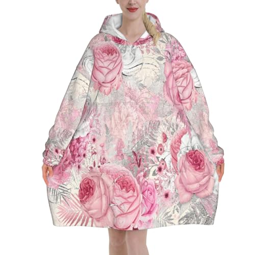 Couverture à capuche thermique anti-frissons pull-over flanelle de qualité rose