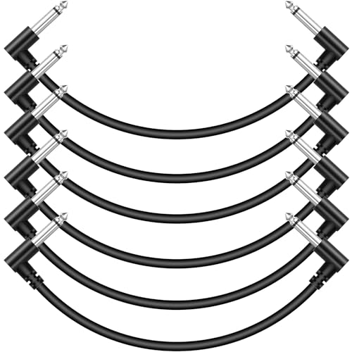 Image of 6 Pack 12 Inch Guitar Patch Cables, Black Guitar Pedal Cable Effect Cable Cord, 1 /4 inch inch TS Right Angle Guitar Patch Cable (12 INCH, 6)