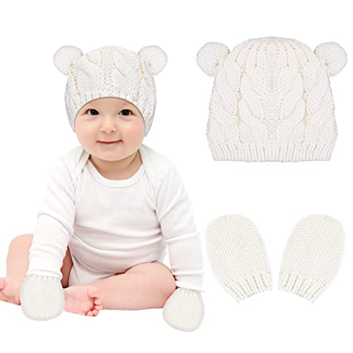 Bonnet Bebe Gants Unisexe Bébé Enfant en Bas Age Chapeaux et Gants Ensemble Hiver Tricot Epais Chaud Bonnet Mitaines Bébé Filles Garçons Tout Petits Cover