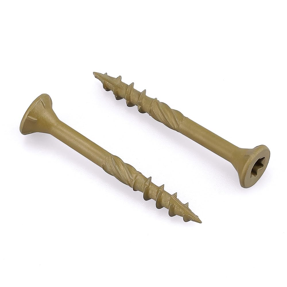 #8 x 1-1/4" Flat Head Outdoor Deck & Lag Screws - Epoxy-Coated Bronze, Rust Resistant - Torx T25 Star Drive (Includes Bit) - for Timber, Log, Landscaping Wood, 100-pack