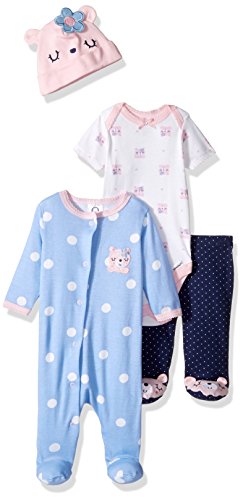 Gerber Baby 4 Piece Sleep 'n Play, Onesies, Footed Pant and Cap Set, Bear, 0-3 Months