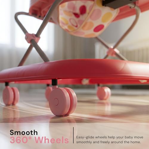 Image of Baybee Stepzilla Baby Walker for Kids | Foldable Activity Walker with 3-Level Height Adjustment, Soft Cushion Seat, Smooth Wheels & Toy Bar | Baby Walker for 6-18 Months Boys & Girls (Pink)