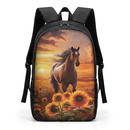 Sac à dos d'école cheval et tournesol pour la rentrée scolaire des enfants
