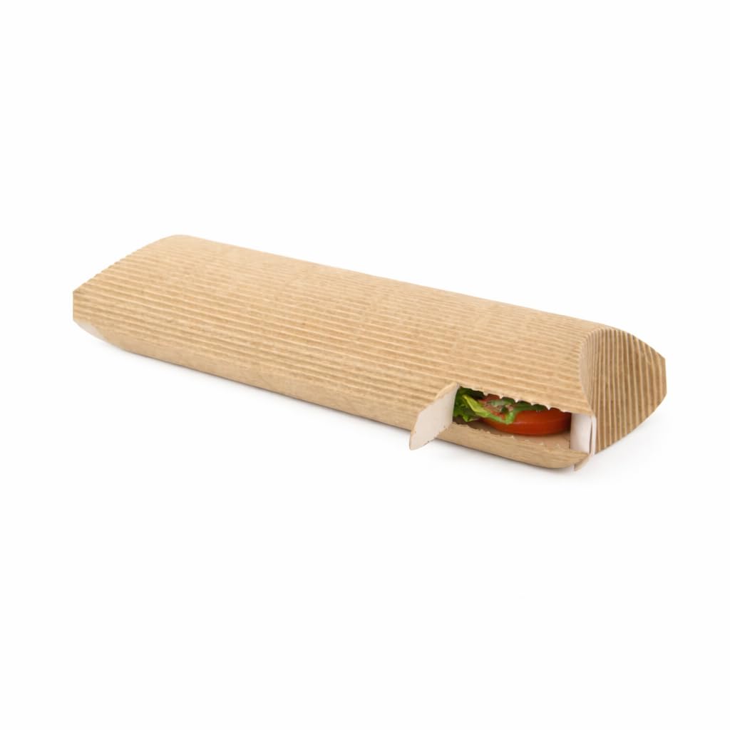 PacknWood - 450 Caja Rectangular Kraft Cartón | 24,0x10,0 cm | Hostelería Catering, Desechable, Ecológico, Delivery Take Away, Bocadillería