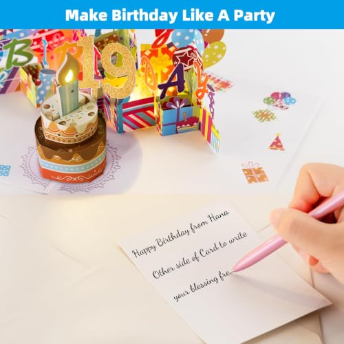 Image of 19th Pop-Up Musical Birthday Card with Blowable LED Candle for Young Adults