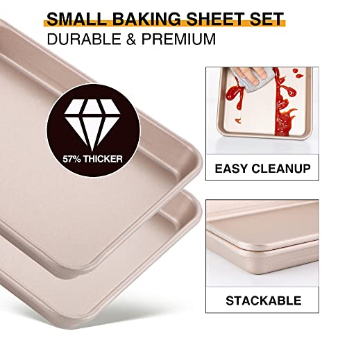 Hongbake Toaster Oven Pan Nonstick Set Of 2, Premium 1/8 Sheet Pan For Baking, Small Cookie Sheet Tray, Dishwasher Safe And Heavy Duty - Rose Gold #TOP3