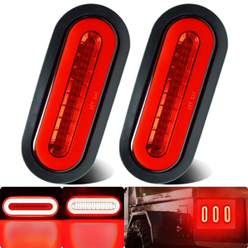 WahMOTOTin 2Pcs 6 inch Oval LED Trailer Red 52 LEDs Halo Brake Stop Turn Signal Running Tail LightsPatented w/Rubber Grommet Sealed Waterproof IP67 for Truck/RV/Van DC 12V