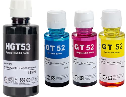 Ink Refill Kit GT52 Compatible with HP Printer 4-Pack(Black/...