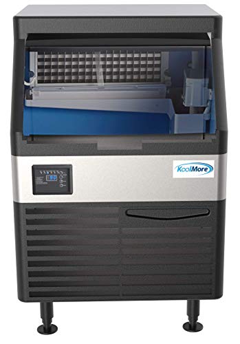 Image of KoolMore CIM-280 Undercounter Ice Maker Machine, 280 lb. Full Cube Production, Air Cooled and Free Standing, Black and Silver Stainless-Steel Frame, Restaurant, Bar, Cafe or Hotel