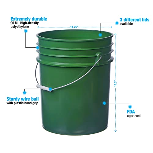 Hudson Exchange Premium 5 Gallon Bucket, Hdpe, Green, 3 Pack #TOP2