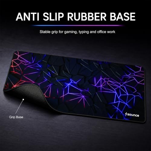 Image of Sounce 3D Design Gaming Mouse Pad 80 x 30 cm, Large Water-Resistant Desk Mat with Anti-Slip Rubber Base & Stitched Edges for Work from Home, Office, Laptop & PC (Matte Black)