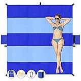 Dikuer Beach Blanket Waterproof Sandproof, Oversized Portable Picnic Blankets with 8 Stakes, Sand Resistant Beach Essentials Foldable for Outdoor