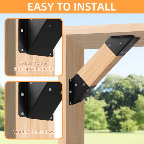 ZOBGOWE 45-Degree Angle Bracket for 4x4 Post(Actual 3.5''x3.5''), Heavy Duty Connector Brace 45-Degree Pergola Support Brace for Pergola, Gazebo Wood Post 8 Pcs by ZOBGOWE - Image 6