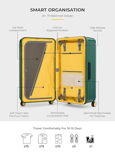 Image of EUME Aerotop Cabin 50L + Trunk Medium 66-74cm Check-in Luggage Set of 2 | Expandable Polycarbonate Hard Suitcases | 8 SilentRun Spinner Wheels | TSA Lock | Green