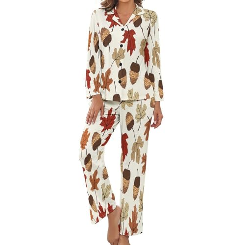 Pyjama deux pièces femme vêtement de nuit d'intérieur respirant feuille d'érable