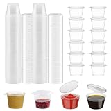 100 PCS Vaso de Plástico para Salsa de 25 ml, Envases de Plastico con Tapa, Recipiente Redondo de Plástico para Salsa Blanco Transparente, Cajas De Salsa de Plástico para Guardar Snacks, Cremas