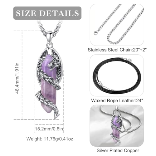 Collares Dragón Amatista para Hombre Mujer Joyería Vintage