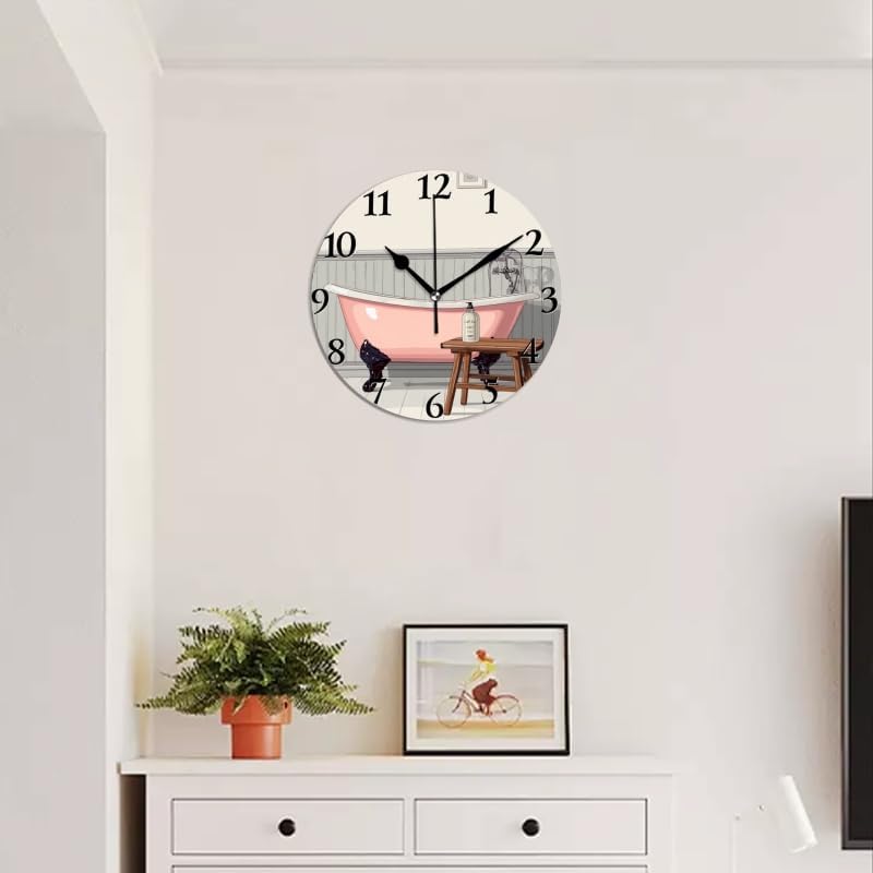 Miniatura 4 de Reloj de pared para baño, funciona con pilas, para niños, diseño creativo, silencioso, sin tictac, redondo, de 16 pulgadas, estilo retro, color