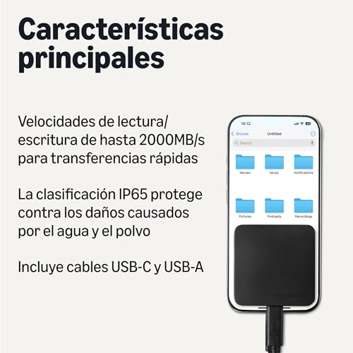 Disco duro sólido externo 2TB SSD portátil USB C resistente IP65 2