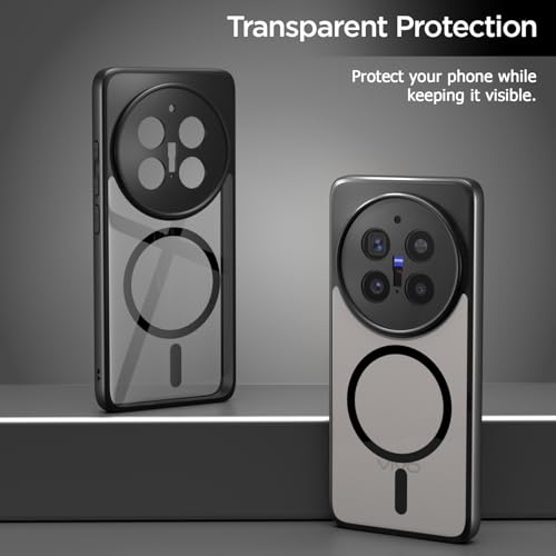 Image of Amazon Basics Back Cover for Vivo X200 Pro 5G Compatible with MagSafe | Shockproof Design | Hard Transparent Back Case (Black)