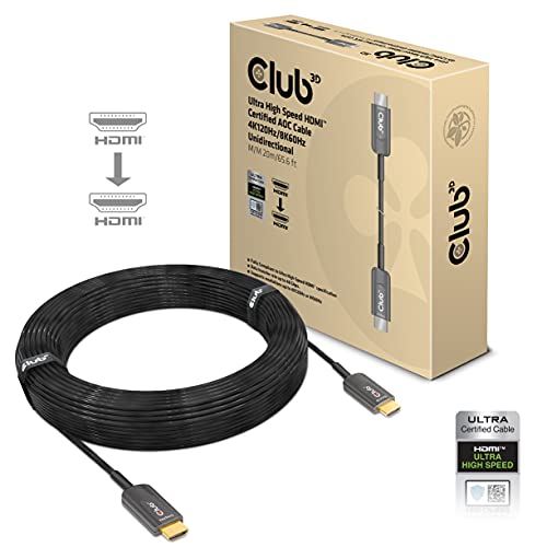 Club3D HDMI 2.1 4K120Hz 48Gbps Male/Male 20m 26AWG Active Optical Cable �A�N�e�B�u �I�v�e�B�J�� �F�� �P�[�u�� (CAC-1379)