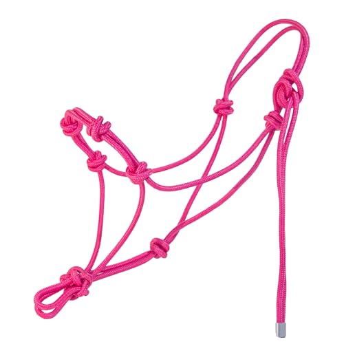 horzmetnex 4 Knot Rope Halter for Horses Strong 1/4 Stiff Rope Bitless Training Halter Lightweight & Adjustable (Pink Standard)