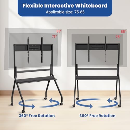 Image of 75 inch - 85 inch Mobile Stand for Smart Board or LCD Monitor Black | 150 Pound Weight Capacity, Stable and Easy to Move, Four Lockable Roller Wheels, Suitable for Whiteboard or LCD Monitor
