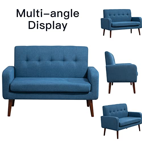 Attica 50" Modern Fabric Loveseat Sofa,Office Couch For Small Space, Living Room Soft Futon,Small Couch For Bedroom (Blue) #TOP5