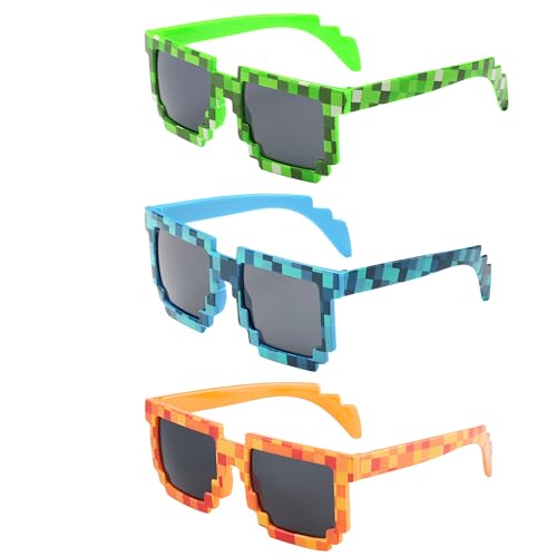 kilofly 3pc 8-Bit Pixel UV Protect Gamer Sunglasses Adult Kids Party Favors