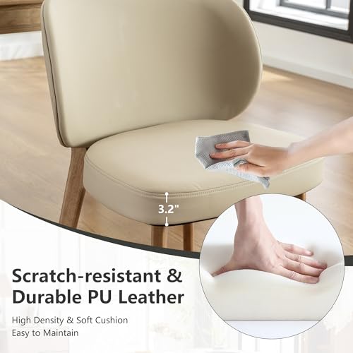 Image of YOUNIKE Single Dining Chair Modern Kitchen Dining Room Chair Khaki | Faux Leather Upholstered Armless Side Accent Chair with Back 20.1 inch Wide Padded Seat Wooden Legs for Living Room Bedroom