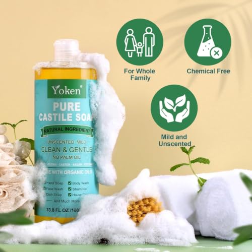 Image of Yoken Pure Castile Liquid Soap 33.8 Oz Unscent add Organic Oil EWG Verified