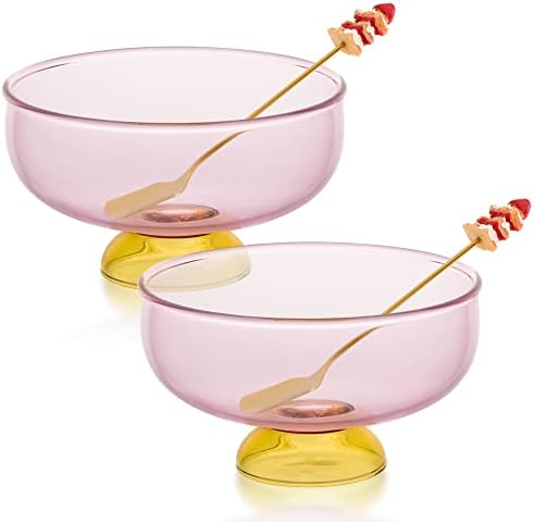 Bernsteinglas Dessertschalen mit Löffel, Eisschalen für Obstsalat