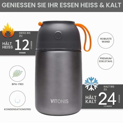 VITONIS Thermobehälter für Essen 500ml Edelstahl Isolierbehälter Gefäß für warme Speißen, Essen, Suppe… – Ansicht 6