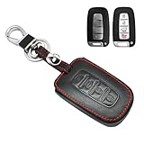 MECHCOS Compatible with fit for Hyundai Elantra Equus Genesis Sonata Veloster 4 Button Black Leather Cover Smart Keyless Remote Key Fob Case Skin, Bonus: Rubber Silicone Case and Zinc Alloy Key Ring