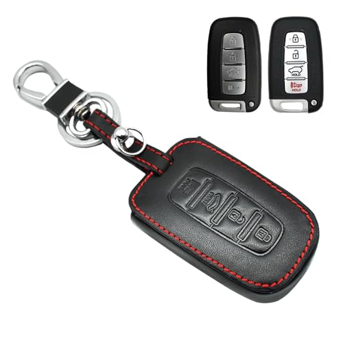 MECHCOS Compatible with Hyundai Azera Genesis Elantra Coupe GT Equus Santa Fe Sonata Tucson Veloster Veracruz Kia Borrego Forte Koup Optima Rio Sorento Soul Sportage Leather Key Fob Cover Case