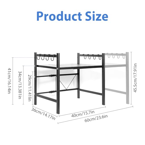 Miniatura 2 de Estante Para Microondas Ajustable De 2 Niveles, Soporte De Cocina Expandible En Acero Al Carbono Con 1 Soporte Para Utensilios, 8 Ganchos, Ahorro De Espacio Y Organizador De Encimera Redondo
