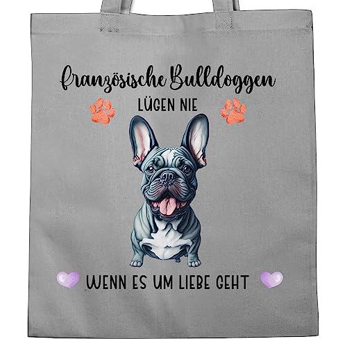 Baumwolltasche - Hunde - Französische Bulldogge - Geschenk Hundebesitzern - Unisize - Hellgrau - personalisierte tasche geschenke für hundefans hundebesitzer bulldoggen einkaufstasche