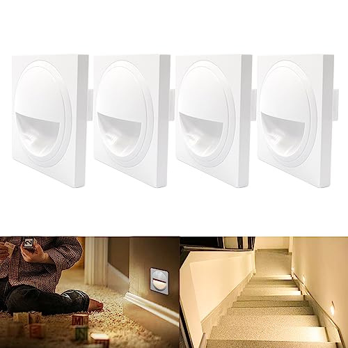 Arotelicht 4Pcs LED Luz de Escalera Foco Empotrable Blanco Cálido 3000K Luz de Pared Empotrable Caja de Interruptores 60mm Blanco