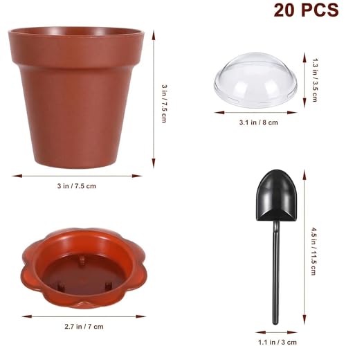 Image of DOITOOL 20 Pack Flower Pot Dessert Cup with Lid and Shovel Spoon, 6.7 oz Plastic Cake Cups Small Flower Pots Chocolate Pudding Cups Yogurt Containers Holder for Ice Cream, Dirt Cake, Mousse DIY