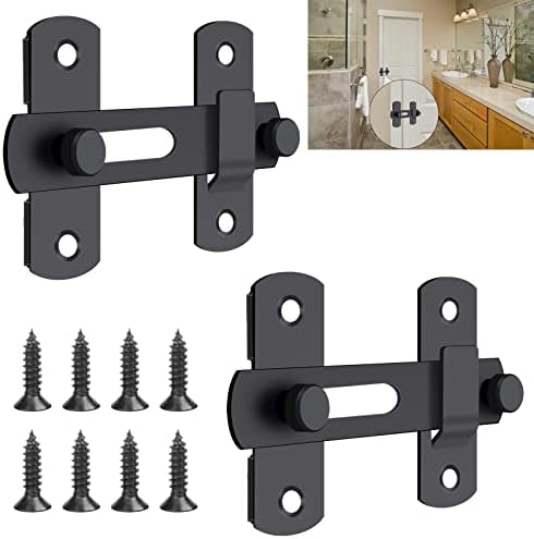 2Packs Barn Door Latches, 2.76" x 1.97" Matte Black Stainless Steel Flip Gate Latch, Solid Sliding Door Barn Door Latch, Bi-Fold Door Lock for Sliding Swing Open Door, Bathroom, Garage, Shed (3Inch)