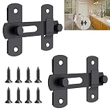 2Packs Barn Door Latches, 2.76" x 1.97" Matte Black Stainless Steel Flip Gate Latch, Solid Sliding D