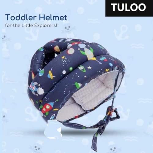 Image of Baby Infant Toddler Helmet No Bump Safety Head Cushion Bumper Bonnet Adjustable Protective Printed Cap Child Safety Headguard for Running Walking Crawling Safety Helmet (Space Navy Blue)