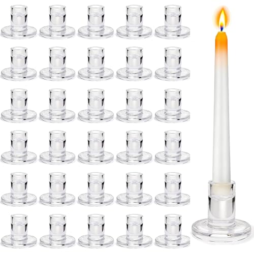 36 Pack Clear Glass Taper Candle Holders 2.5 Inch Small Candlestick Stands for for Candle Sticks Christmas Party Living Room Dinner Advent Decoration (36)