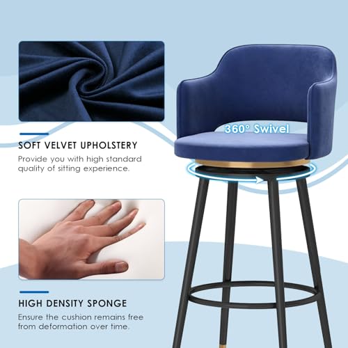 Tabourets de bar pivotants en velours haut de gamme et cadre métal design - 5
